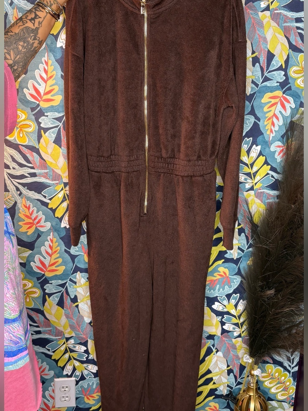 Fabletics Brown Zip-Front Terry Jumpsuit